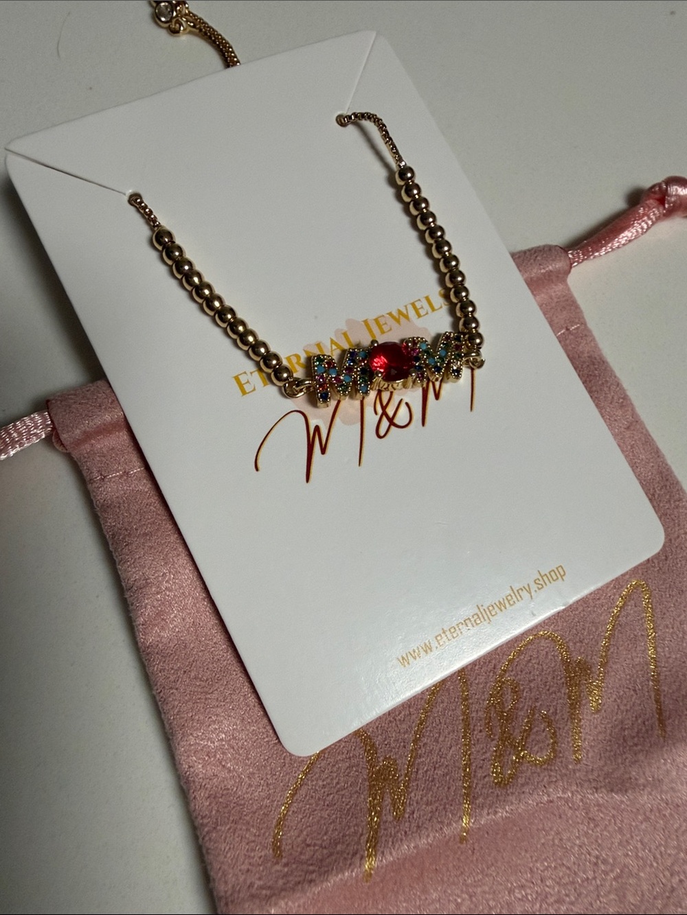 Gold Beaded Bracelet with Pink and Multicolor Stones